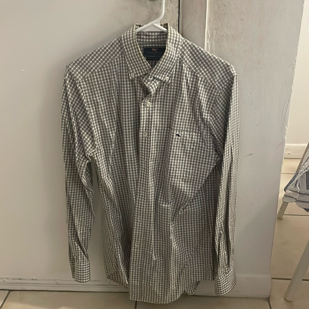 Vineyard Vines Checkered Collared Shirt (Grey and White)